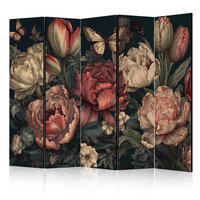 PARAVÁN Akustický 5-dielny 225x172 cm Pivonky V Boho Štýle - viacfarebná, drevo/textil (225/172/3cm) - Muralo