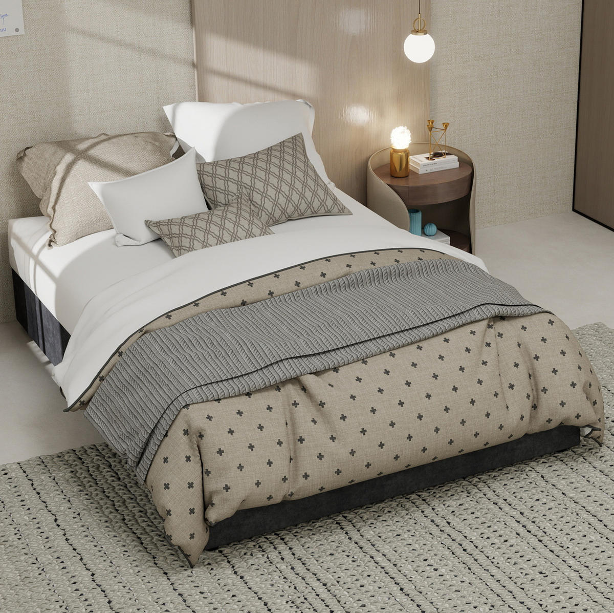 POLSTERBETT 140/200 cm grau aus Stoff und Metall mit Stauraum - Grau, Textil (140/200cm) - OKWISH