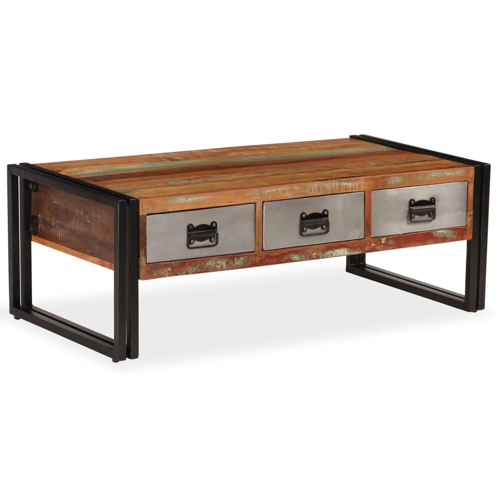 COUCHTISCH mit 3 Schubladen Altholz Massiv 100x50x35 cm - Braun, Holzwerkstoff (100/50/35cm) - furnicato