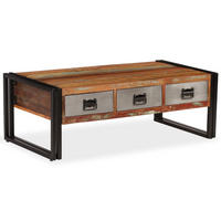 COUCHTISCH mit 3 Schubladen Altholz Massiv 100x50x35 cm - Braun, Holzwerkstoff (100/50/35cm) - furnicato