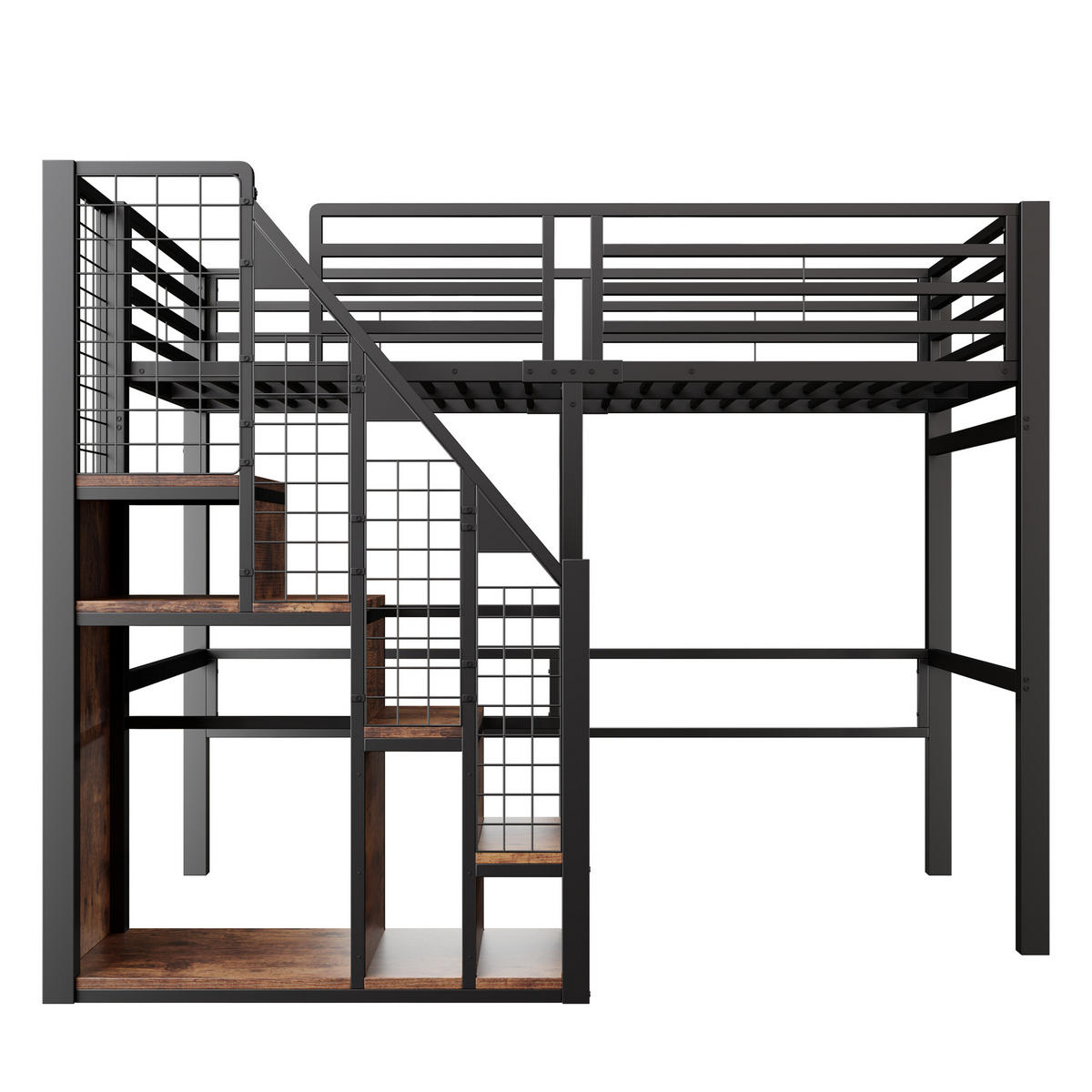 HOCHBETT aus Metall 90x200 cm in Schwarz mit Treppe & Stauraum - Schwarz, Metall (90/200cm) - Modfu