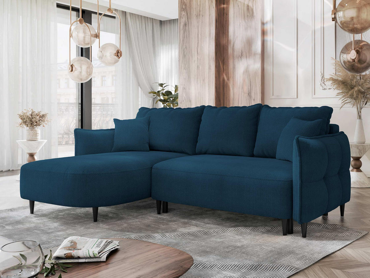 ECKSOFA Sycylia, Seite: Links - Schwarz/Dunkelblau, Holz/Textil (244/165cm) - MIRJAN24