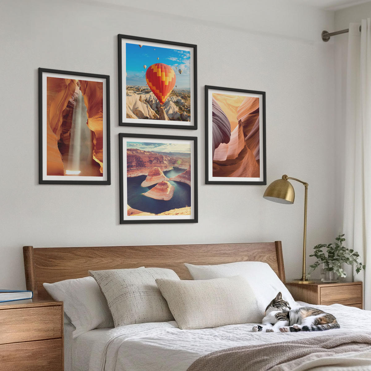 BILDER SET 4er Set - 50x50 cm & 40x60 cm Schwarzer Rahmen - Wasserfall in der Schlucht - Schwarz, Kunststoff (50/50cm) - TULUP