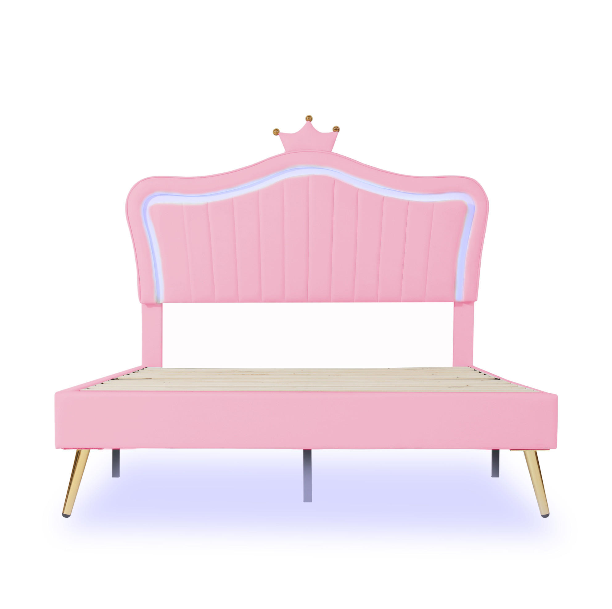 POLSTERBETT 140/200 cm rosa mit LED-Beleuchtung und höhenverstellbarem Kopfteil - Pink, Textil (140/200cm) - OKWISH