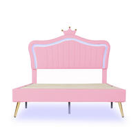 POLSTERBETT 140/200 cm rosa mit LED-Beleuchtung und höhenverstellbarem Kopfteil - Pink, Textil (140/200cm) - OKWISH