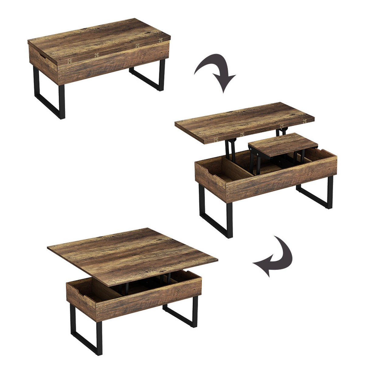 COUCHTISCH Lifty Eiche rustikal 100 x 50 cm mit Liftfunktion - Wildeiche, Holzwerkstoff (50/100/48.5cm) - Vicco