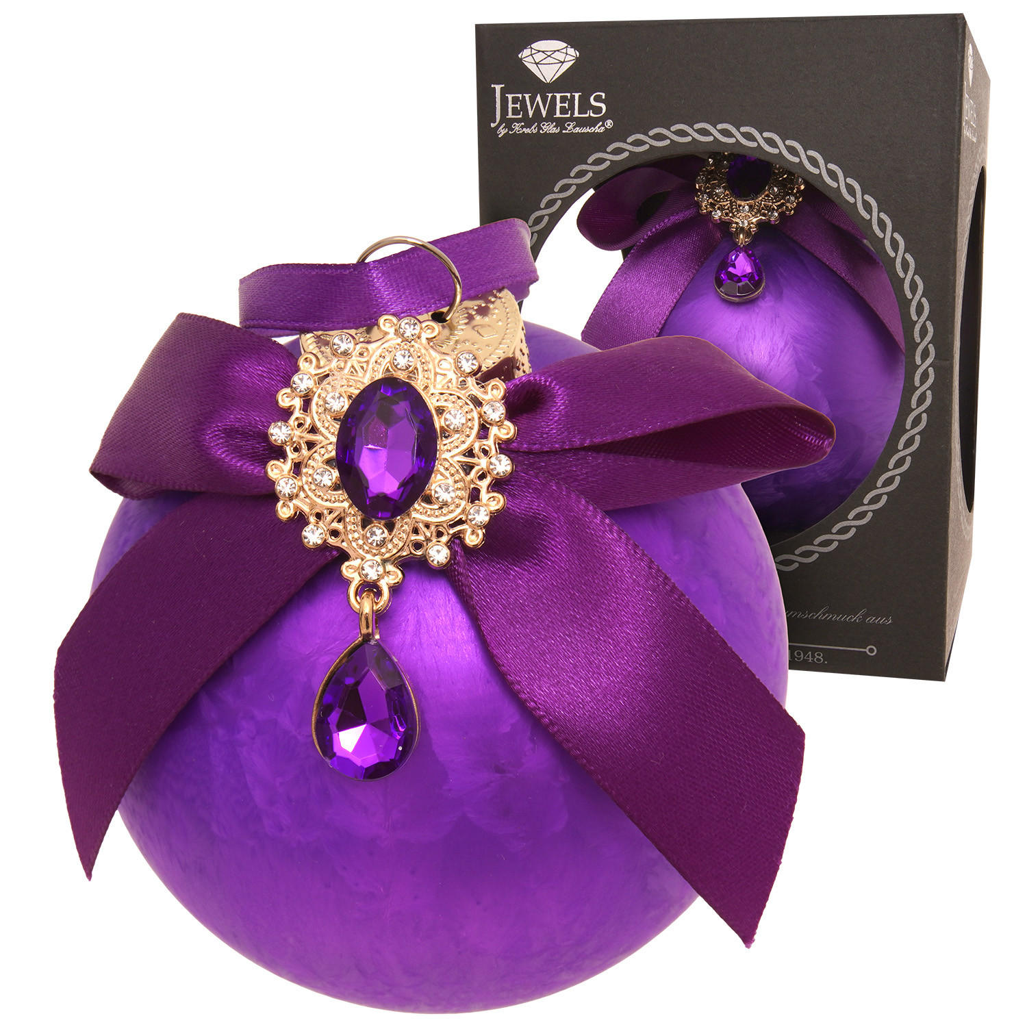 CHRISTBAUMKUGEL Strassstein Schleife Eisdesign Violett 8cm (Glas / 1 Stk.) - Violett, Glas (8/8/8cm) - Krebs Glas Lauscha