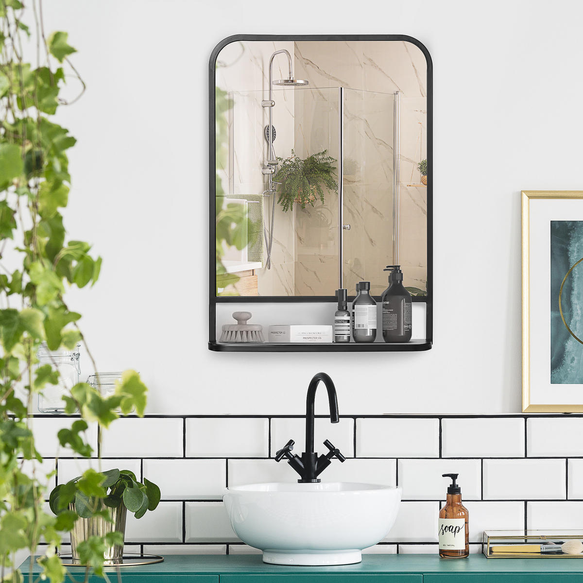 WANDSPIEGEL - Schwarz, Glas/Metall (10.2/50/70cm) - HOMCOM