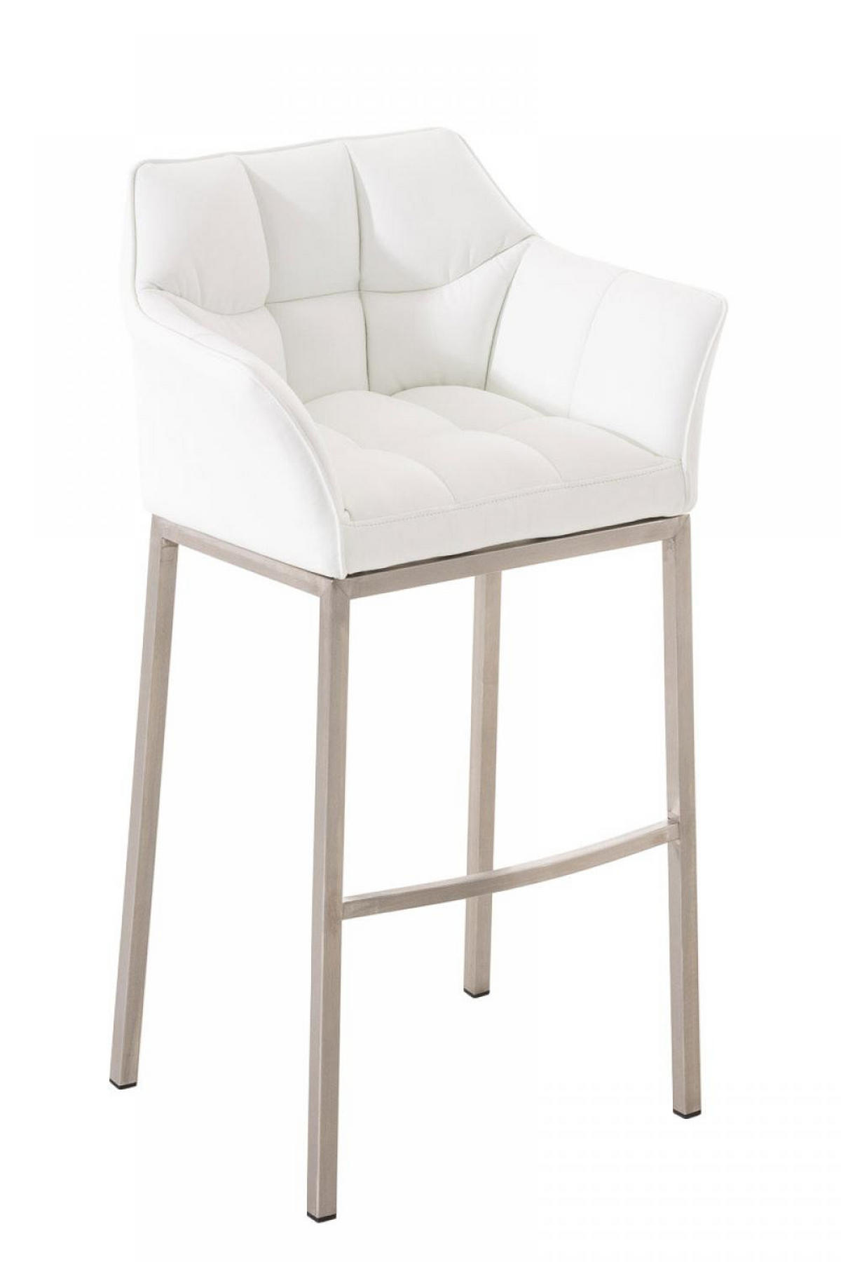BARHOCKER Lederlook weiß - Edelstahlfarben/Weiß, Textil/Metall (64/110/48cm) - CLP