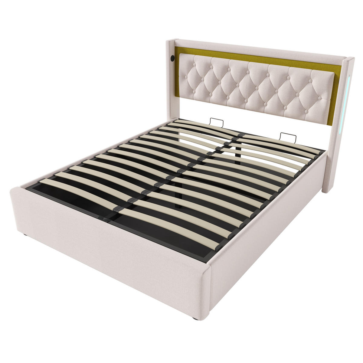 POLSTERBETT 140/200 cm Beige mit LED-Beleuchtung und USB-Typ-C-Ladefunktion - Beige, Textil (140/200cm) - OKWISH