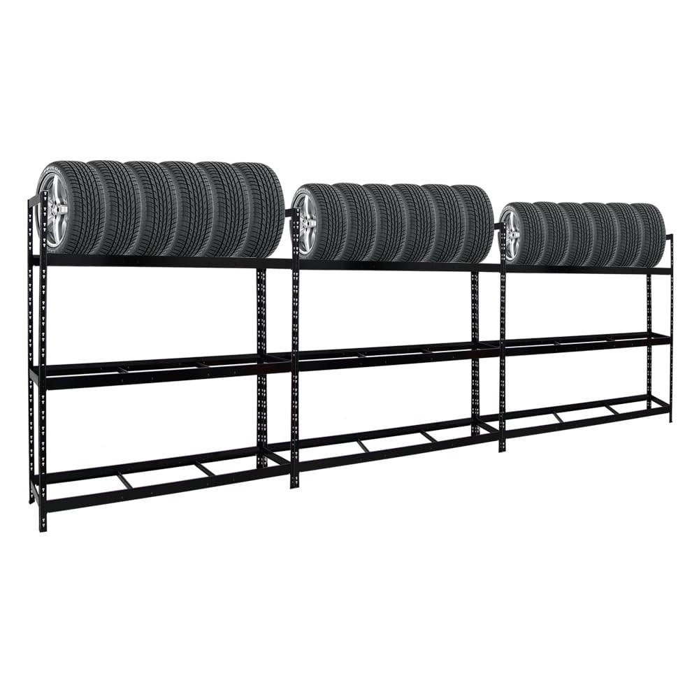 REIFENREGAL Tiger XL 3er-Set mit 3x 200x180x45 cm 300 kg Fachlast bis zu 63 Reifen Schwarz - Schwarz, Metall (540/200/45cm) - PROREGAL