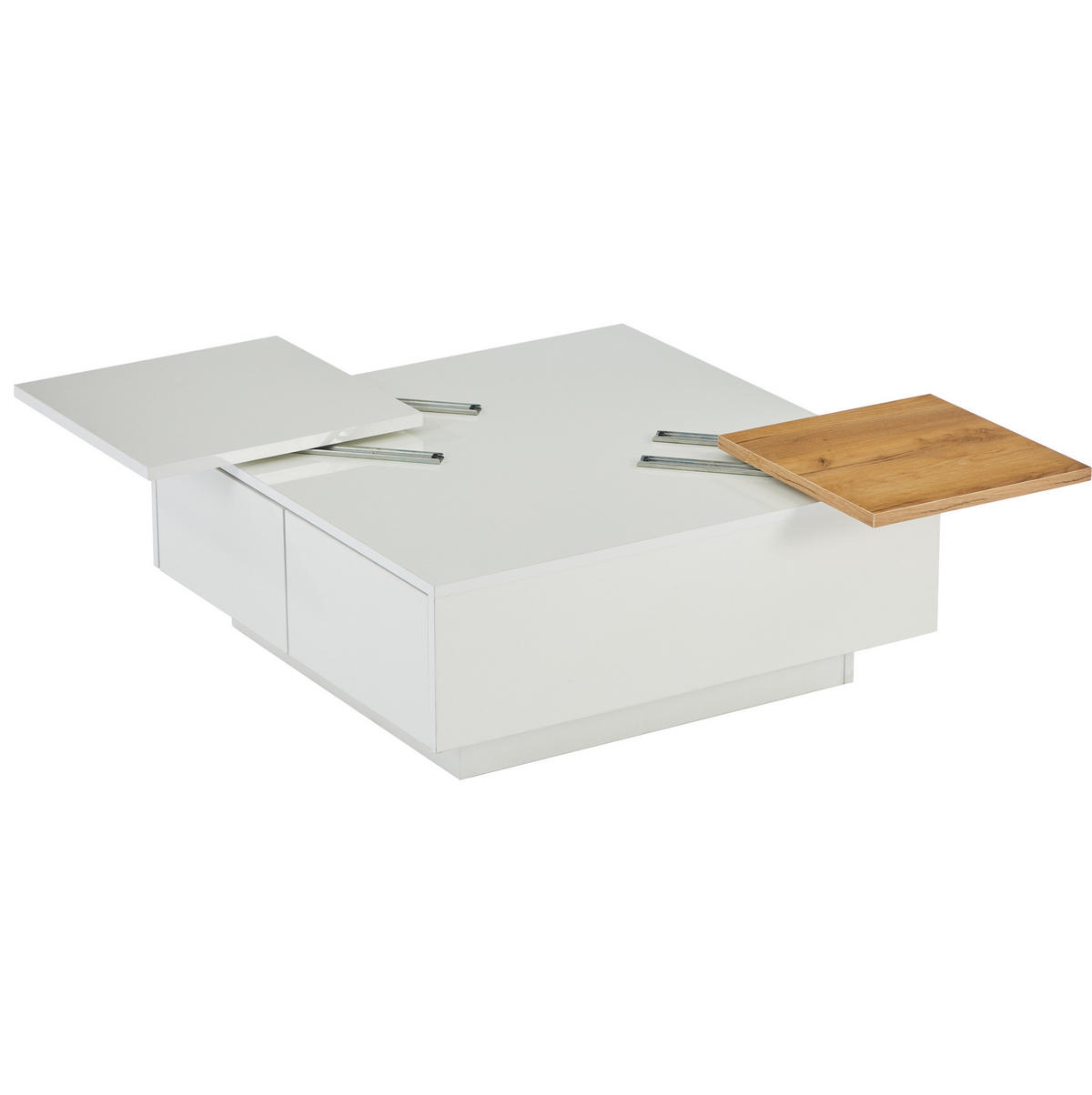 COUCHTISCH 75/75/33,5 cm weiß hochglänzend mit beweglichen Tischplatten - Weiß, Holzwerkstoff (75/75/33.5cm) - OKWISH
