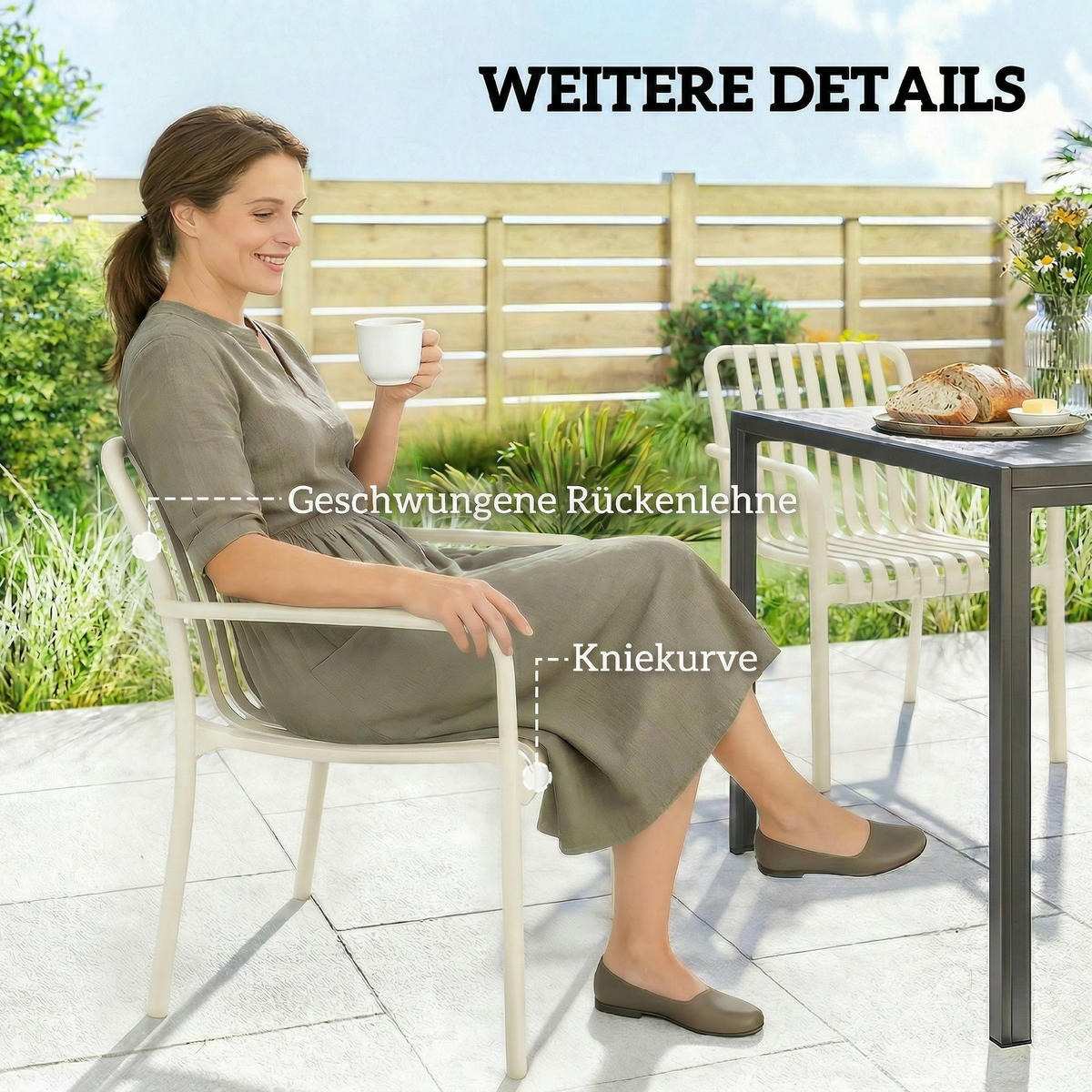 GARTENSTÜHLE 4er Set Stapelbare Terrassenstühle mit Lamelldesign Armlehnen, Ergonomisch Cremeweiß - Creme, Kunststoff (58.5/81.5/55cm)
