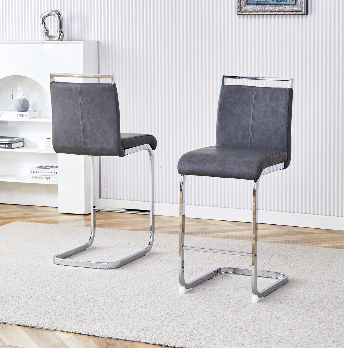 BARHOCKER 2er-Set 96,5 cm Dunkelgrau mit PU-Bezug - Dunkelgrau, Metall (46.5/96.5/38.9cm) - MIVRAY
