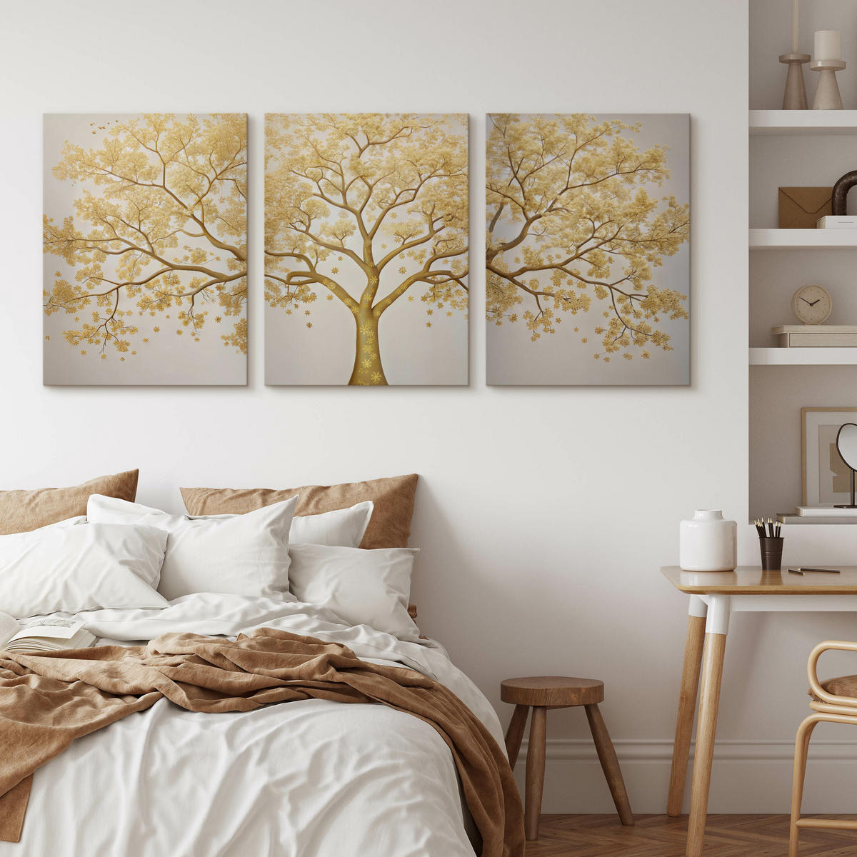LEINWANDBILDER 3-es Set Baum Abstraktion - Beige/Weiß, Textil (90/40cm) - Muralo
