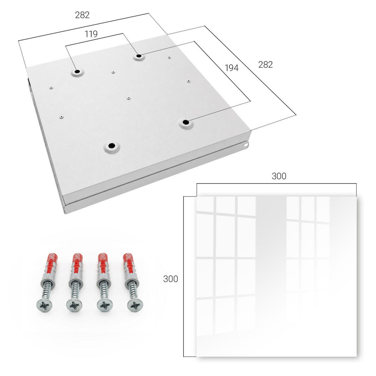 SCHLÜSSELBOX Weiß 30x30 cm – Türöffnung nach rechts - Weiß - Schwarz, Metall (30/30/5cm) - TULUP