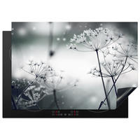 HERDABDECKPLATTE Blumen - Winter - Schnee - Natur Herdabdeckung Induktionsfeld 75x52 cm - Grau, Kunststoff (75/52/0.2cm) - MuchoWow