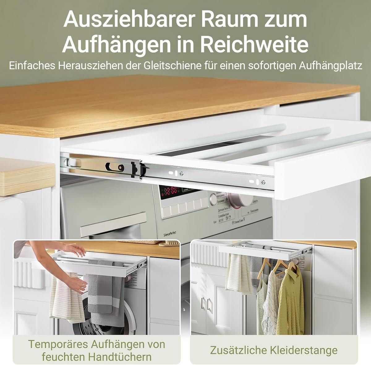 WASCHMASCHINENSCHRANK mit Wäschekorb Weiß 100x60x95 cm - Weiß, Holzwerkstoff (100/95/60cm) - SoBuy