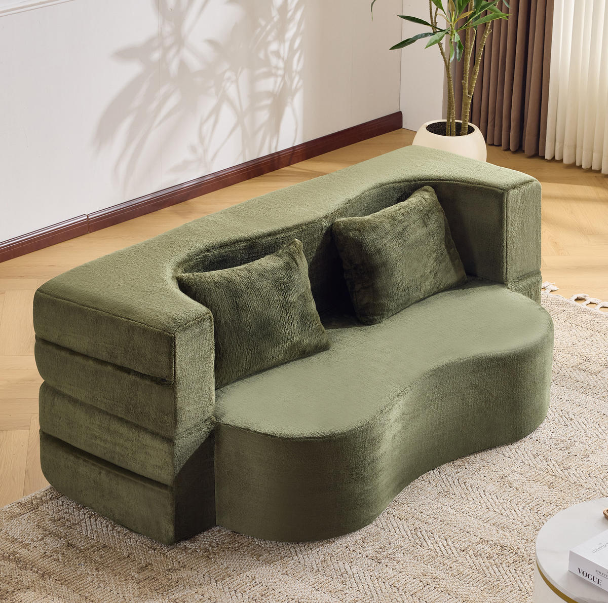 SCHLAFSOFA 2-in-1 faltbar Grün mit 2 Kissen - Grün, Kunststoff (180/70/55cm) - Meubliv