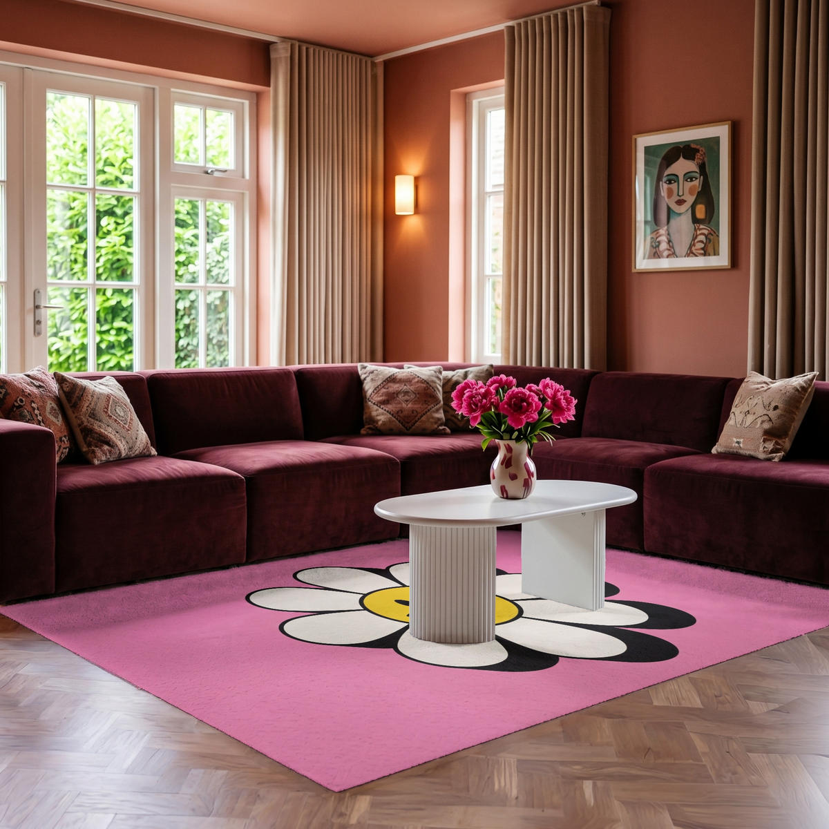 TEPPICH - Smiley - Blume - Rosa - 230x150 cm - Pink, Kunststoff/Textil (230/0.4cm) - OnlyWow