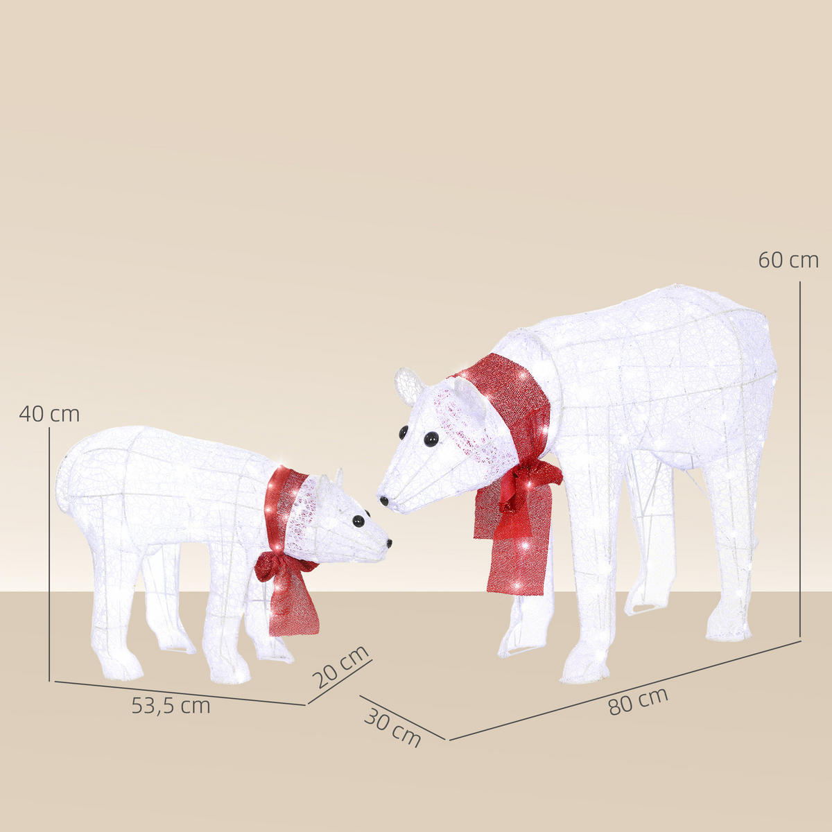 WEIHNACHTSDEKORATION Eisbärenfamilie Mutter und Jungtier mit Timer, LEDs - Weiß, Kunststoff (30/60/80cm) - Outsunny