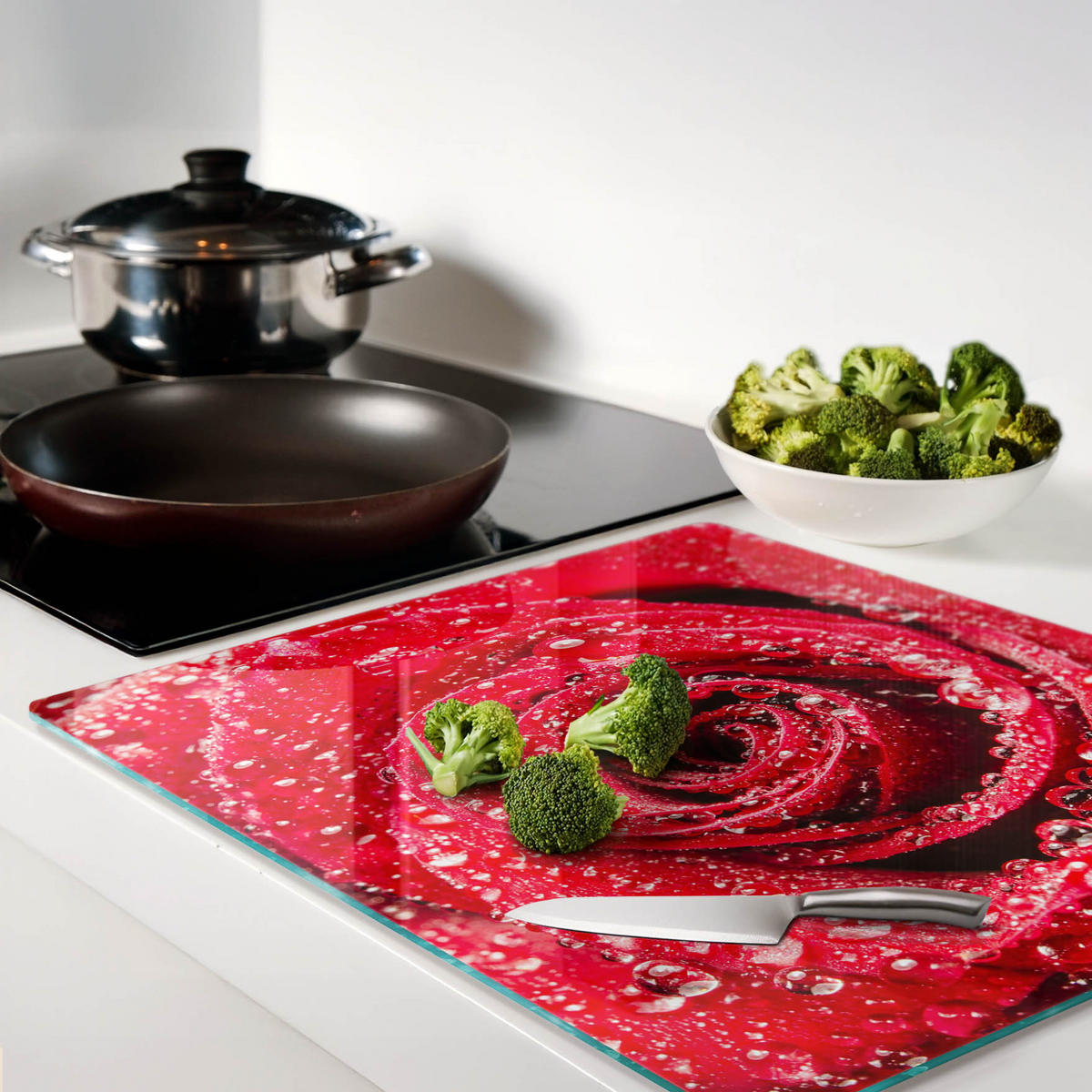 GLASPLATTE 60x52 cm Rosenwassertropfen - Rot, Glas (60/0.4/52cm) - TULUP