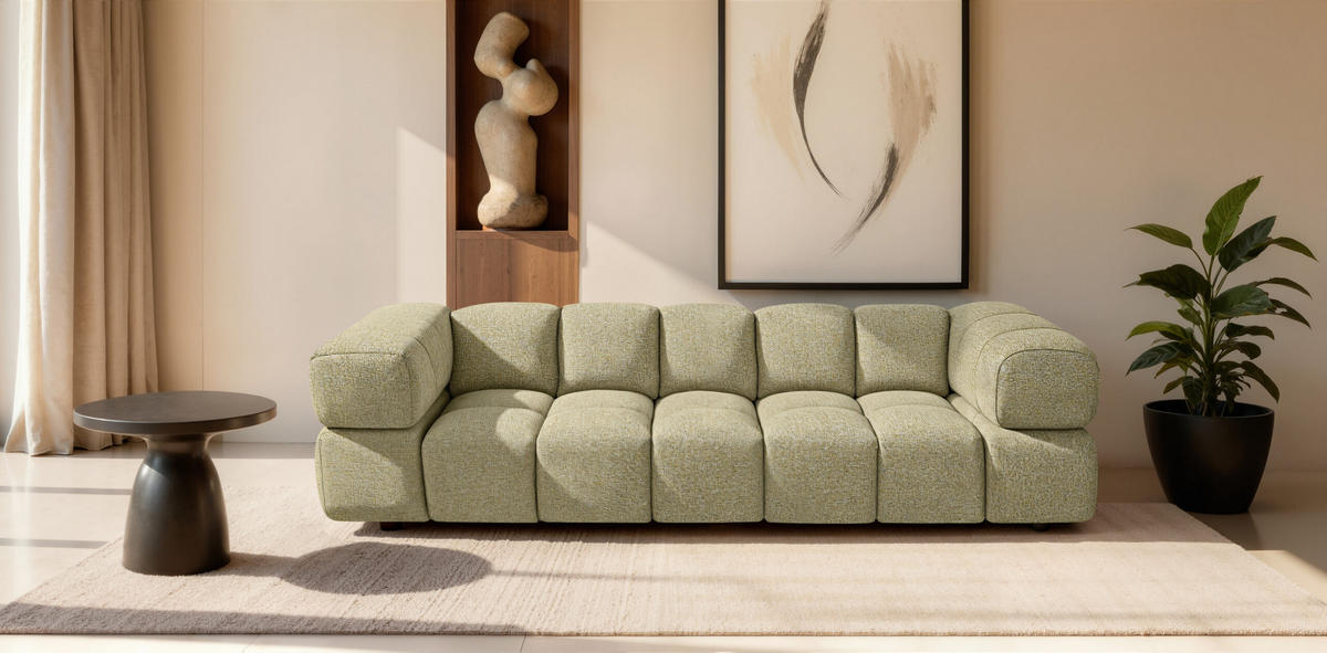 SOFA 4-Sitzer, Couch, Chenille Stoff Puente, Hellgelb, Averro - Hellgelb, Holz (280/70/96cm) - Kaiser Möbel