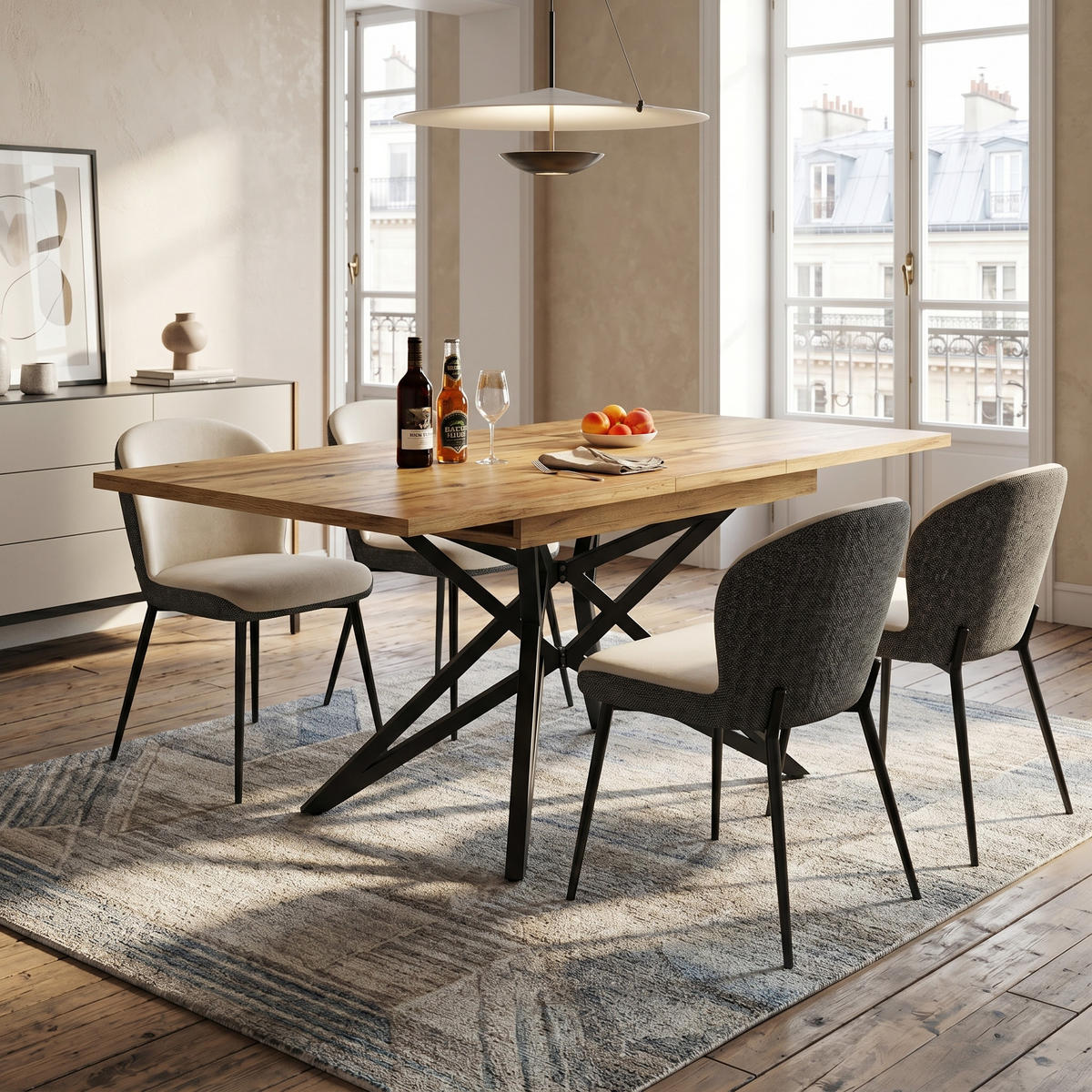 ESSTISCH ausziehbarer walnuss-optik & stern-gestell 120 bis 160 cm - Walnussfarben, Holzwerkstoff (80/120/66.1cm) - Urban Meuble