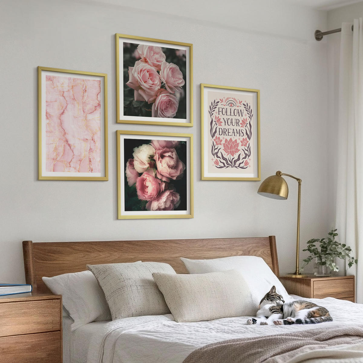 WANDBILDER 4er Set - 50x50 cm & 40x60 cm Goldrahmen - Vintage-Rosen-Marmorträume - Goldfarben, Kunststoff (50/50cm) - ArtPrintCave