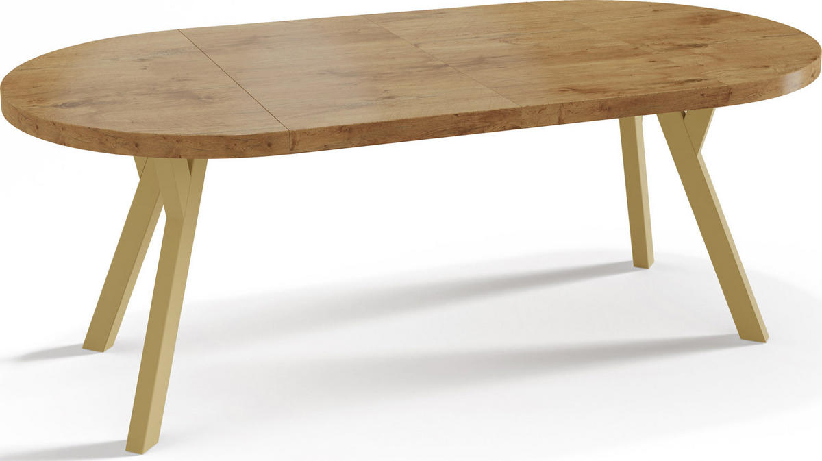 ESSTISCH Mateo runder ausziehbarer, Lancelot Eiche 100-200/100/76 cm - Eichefarben/Goldfarben, Holz/Holzwerkstoff (100/100/76cm) - WFL GROUP