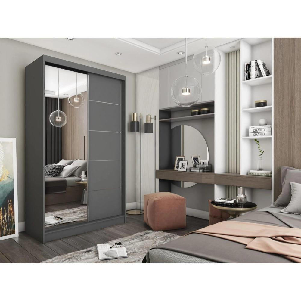 SCHWEBETÜRENSCHRANK Marika 120/216/61 graphit mit Spiegel und Schubladen - Graphitfarben, Holzwerkstoff (120/216/61cm) - Beautysofa