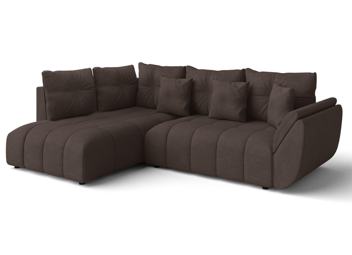 ECKSOFA L Form Corleone Braun 266/182/91 cm mit Schlaffunktion - Schwarz/Braun, Kunststoff/Textil (266/182cm) - AX Living