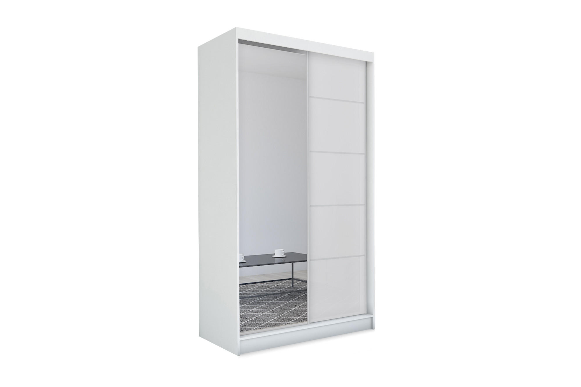 SCHWEBETÜRENSCHRANK MIRELLA 150/216/61 cm 2-türig mit Spiegel Weiß - Weiß, Holzwerkstoff (150/216/61cm) - MASSENO