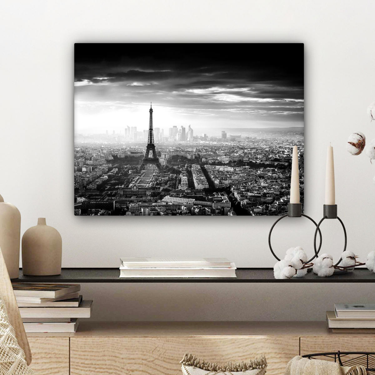 LEINWANDBILD Paris - Skyline - Eiffelturm - Stadt - Wolken Wandbild 40x30 cm - Dunkelgrau, Textil (40/30cm) - MuchoWow