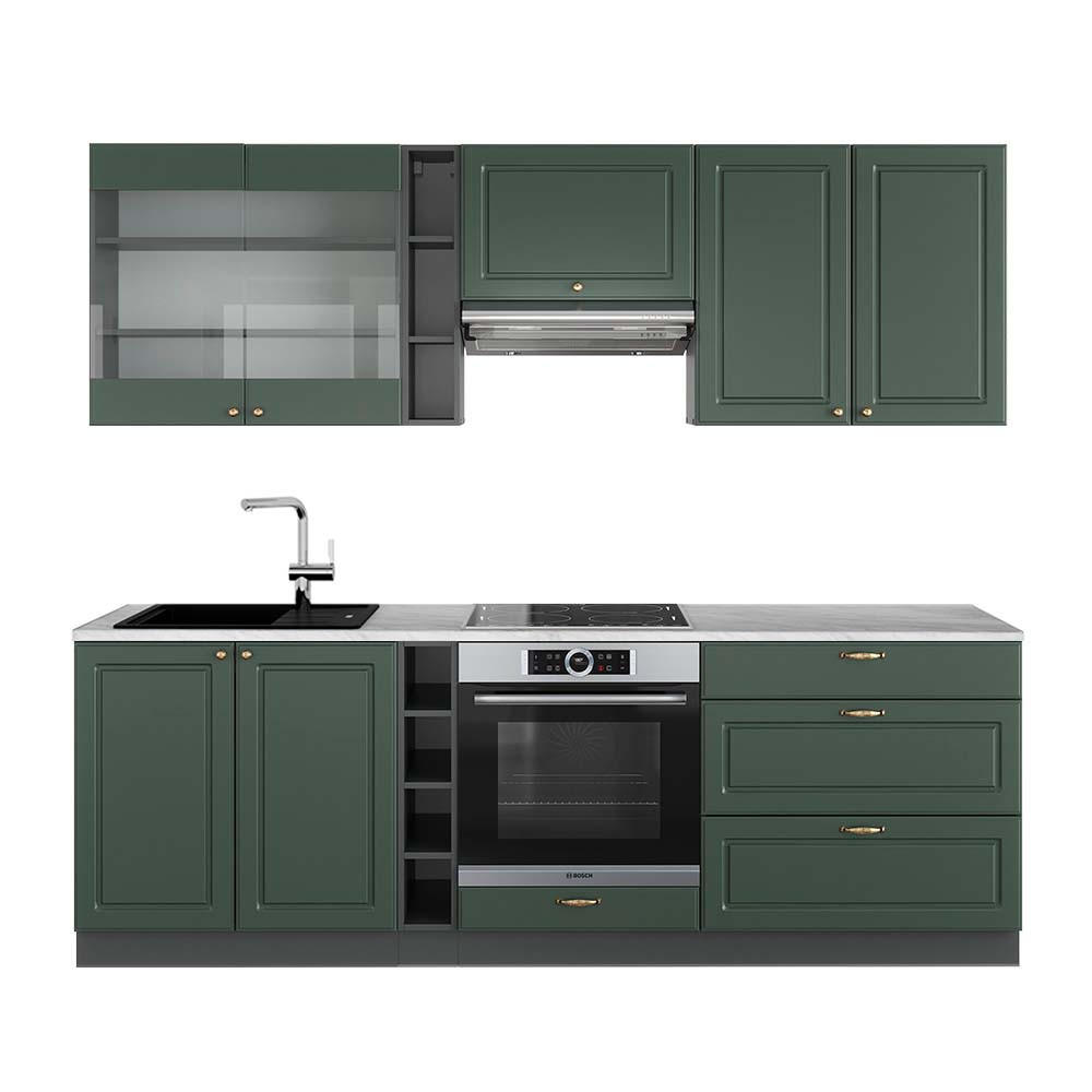 KÜCHENZEILE Fame-Line Grün-Gold Landhaus/Anthrazit 235 cm, AP Marmor - Anthrazit/Grün, Holzwerkstoff (235/81.6/60cm) - Vicco