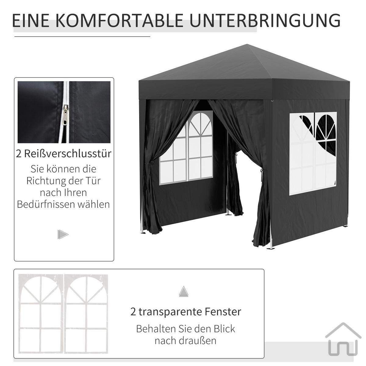 FALTPAVILLON, Blau, Stahl, Oxford-Stoff - Schwarz, Metall (200/240/200cm) - Outsunny