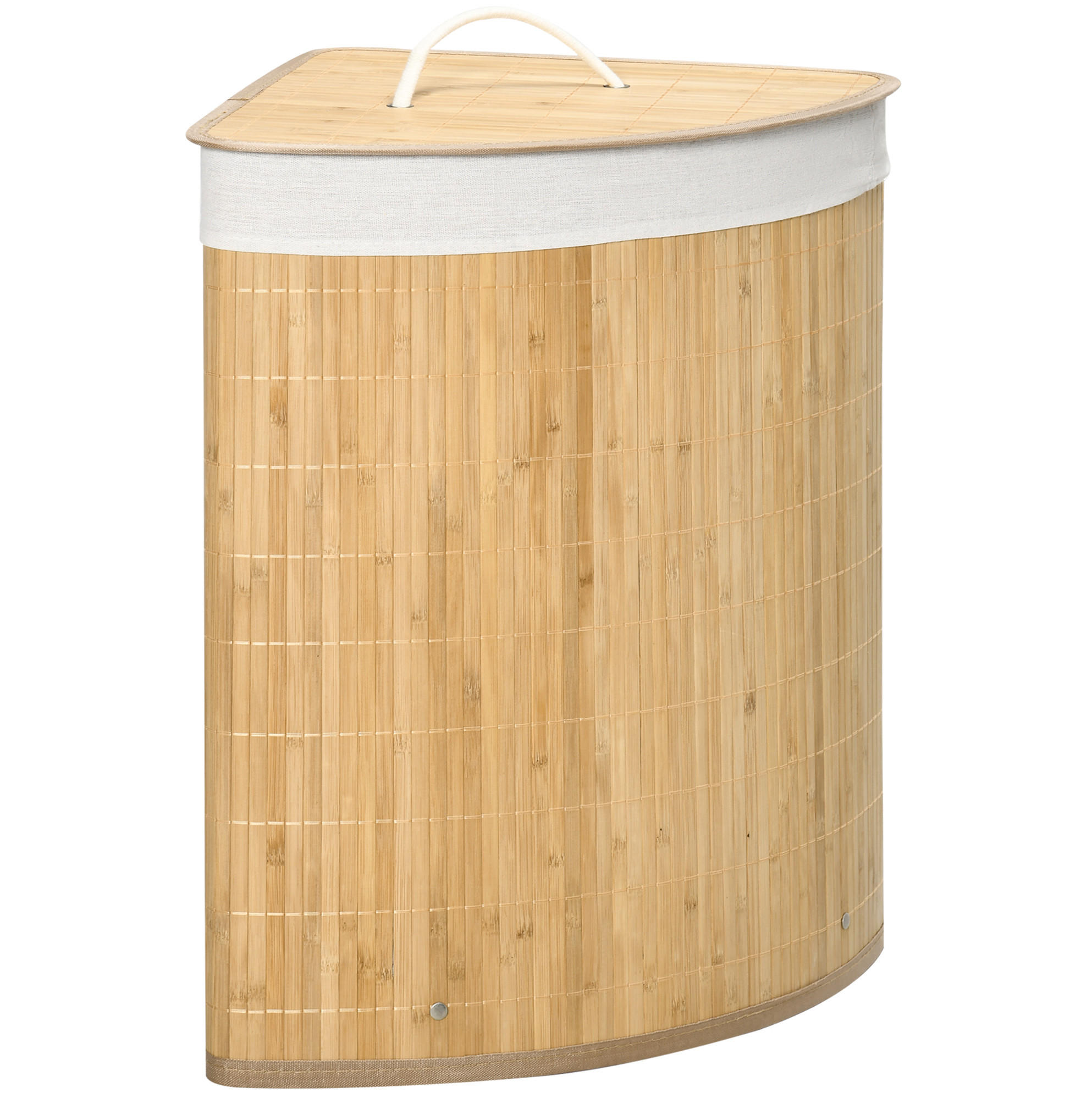 Modfu KOŠ na prádlo z bambusu 38x38x57 cm přírodní dřevo s víkem a vyjímatelným vakem, rohové provedení 55 l