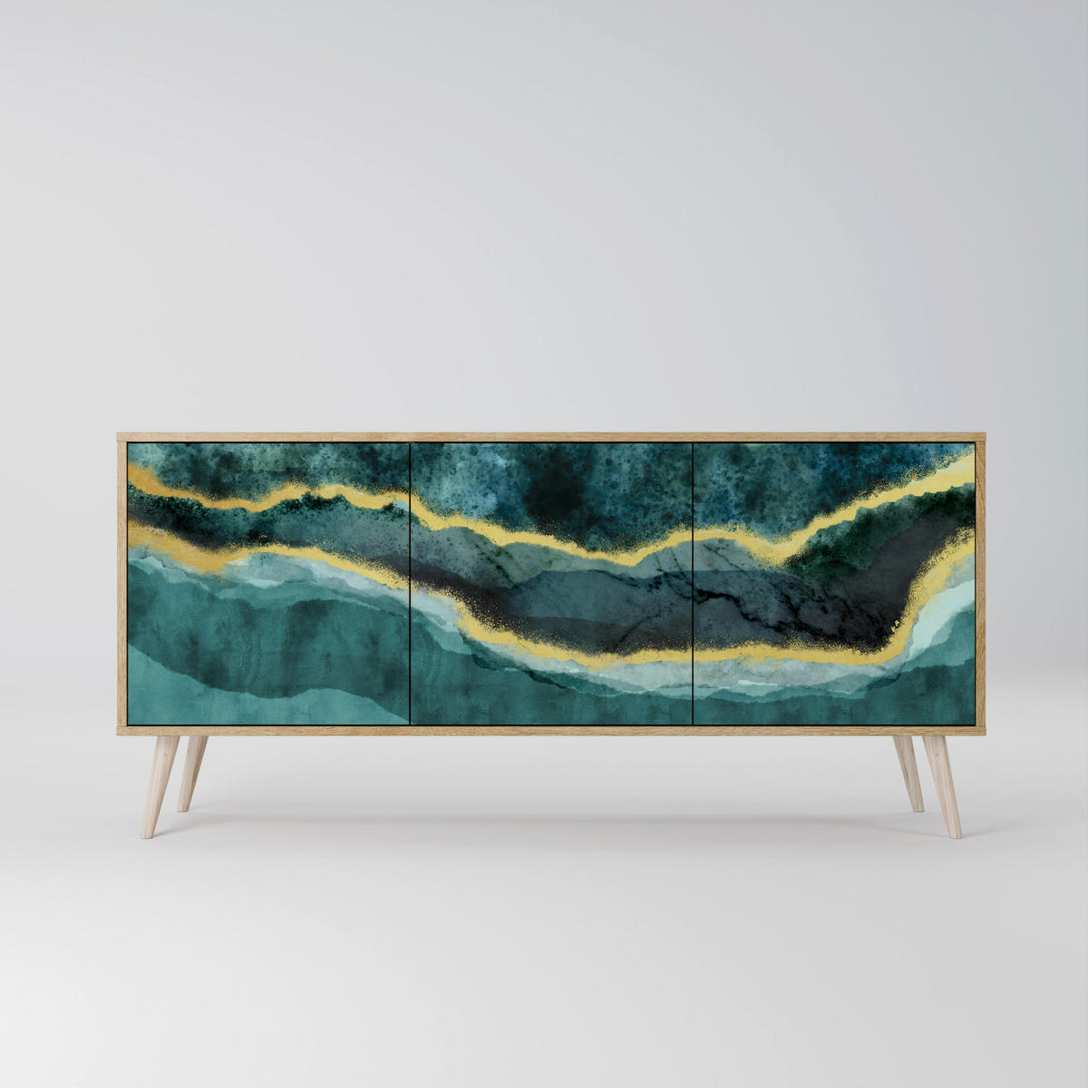 SIDEBOARD GOLDRUSH ODYSSEY, Eicheneffekt, 164,5x42x77,5 cm, 3 Türen - Eichefarben/Buchefarben, Holzwerkstoff/Buchenholz (164.5/77.5/42cm) - SpaceRebels