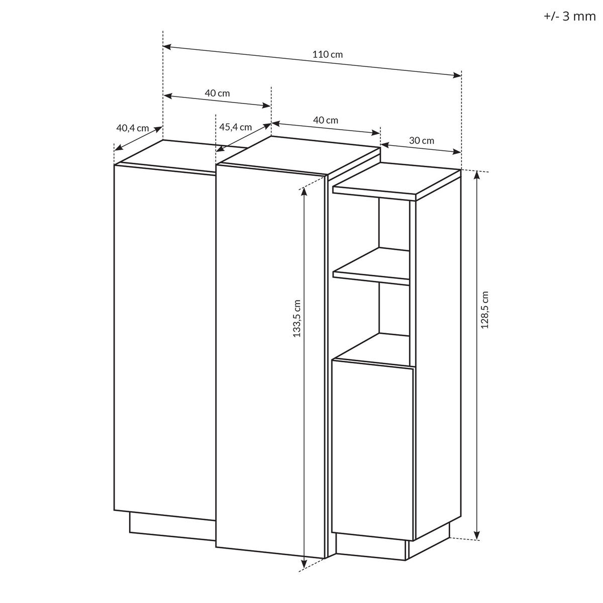 HIGHBOARD TRES 110/134/45 cm mit 3 Türen Weiß - Orange/Weiß, Holzwerkstoff (110/134/45cm) - MASSENO