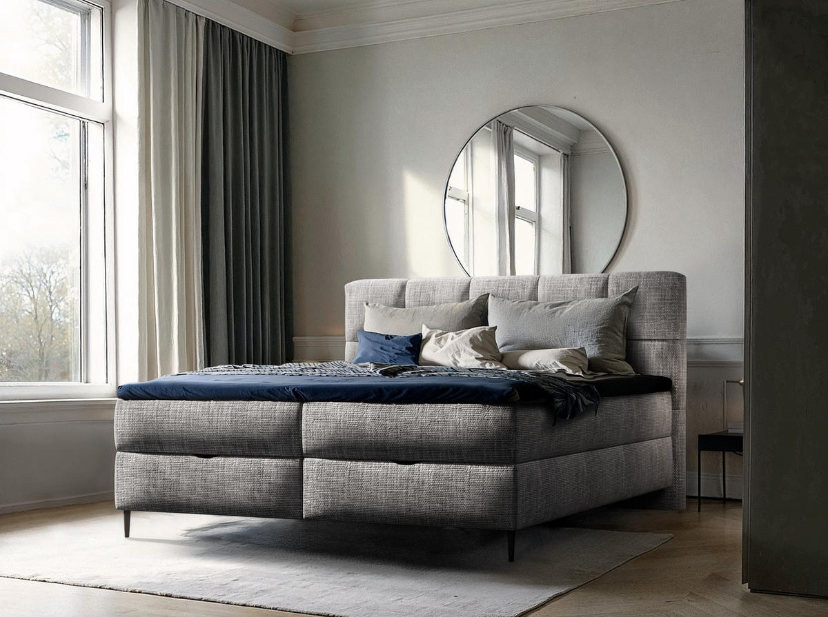 BOXBETT Edel 180x200 cm mit Bettkasten – Hellgrau, modernes Design - Hellgrau, Textil (180/200cm)