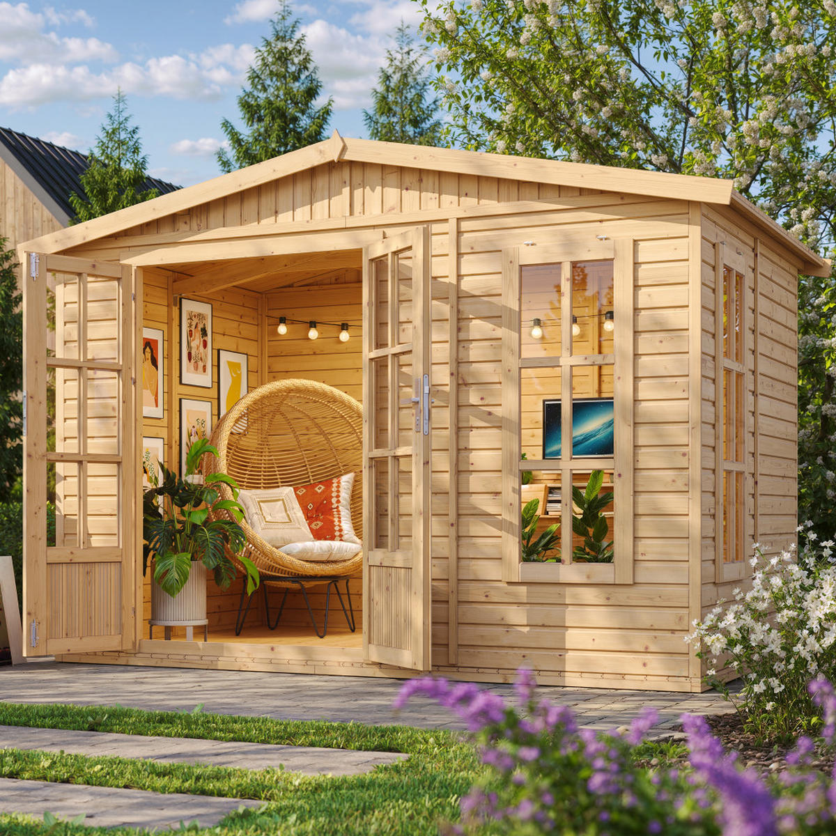 GARTEN HOLZHAUS - B332xT222xH232 cm/6m2 - M334FB - Beige, Holz (332/232/199cm) - Timbela