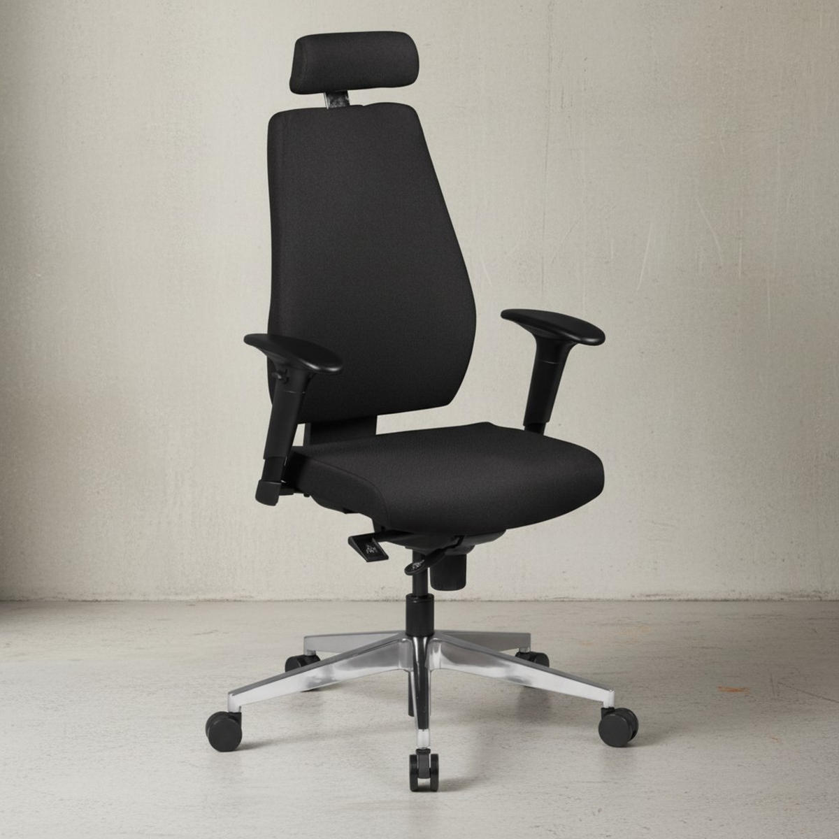 BÜROSTUHL Stoff mit verstellbarer Rückenlehne, Kopfstütze und Aluminiumfußkreuz KOMFORT PLUS - Silberfarben/Schwarz, Textil/Metall (70/141/60cm) - KADIMA DESIGN