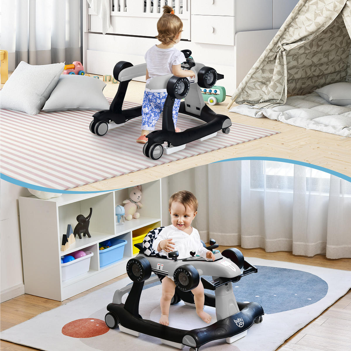 LAUFLERNWAGEN Klappbar Grau - Grau, Kunststoff (64/56/76cm) - COSTWAY