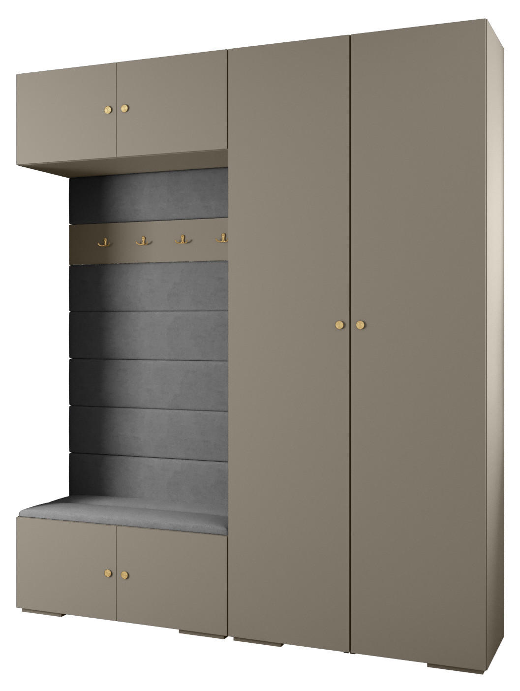 Abiks Möbel Garderoben-Set Kaschmir, Grau, Gold 200x236.7x47 cm