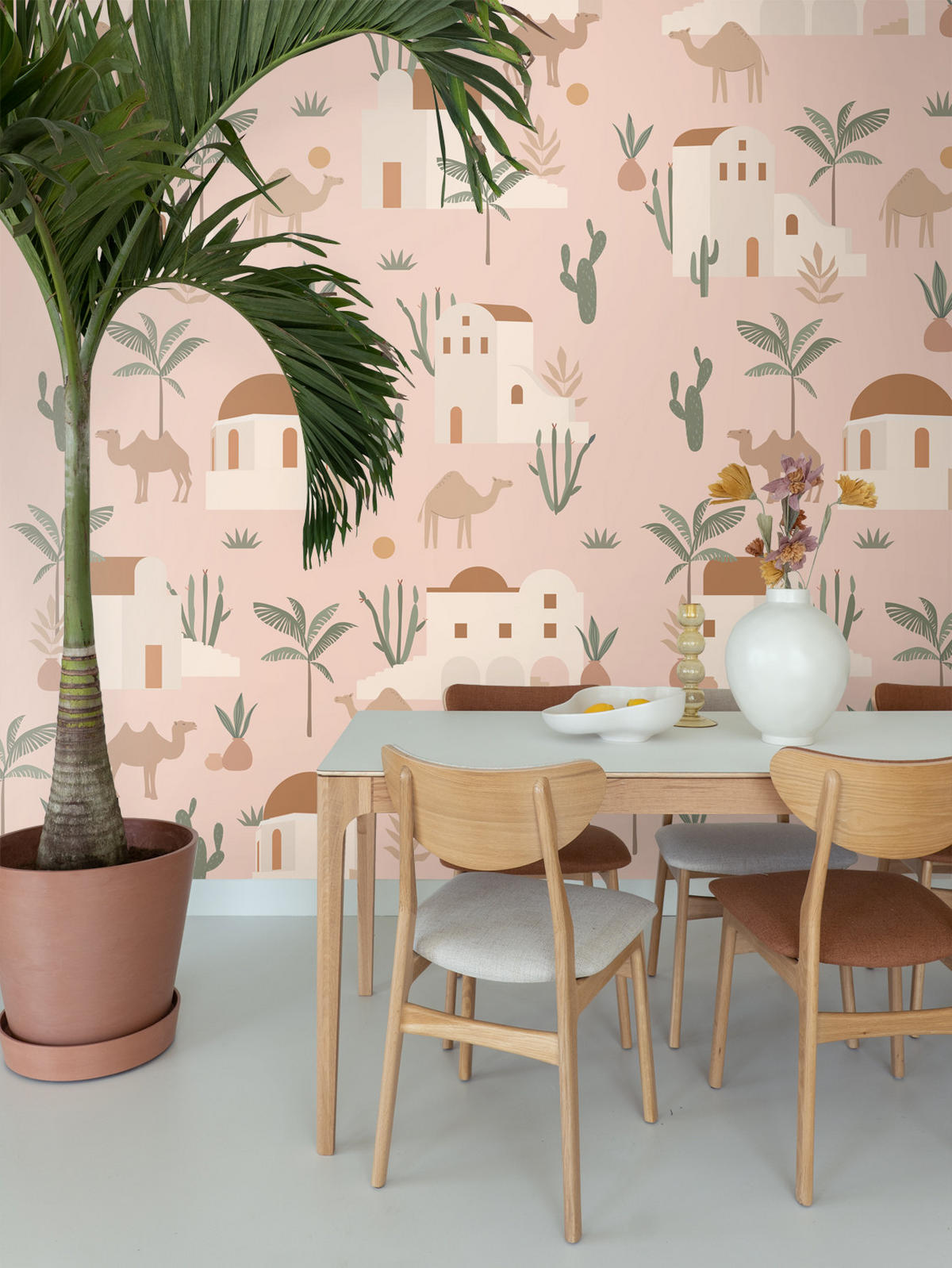 FOTOTAPETE Kamele und Kakteen 200 x 279 cm - Pink, Papier (200/279cm) - ESTAhome