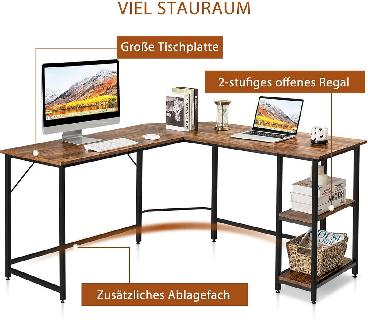 DATORBORD Brunt - Brun, Träbaserade material (138/138/75cm) - COSTWAY