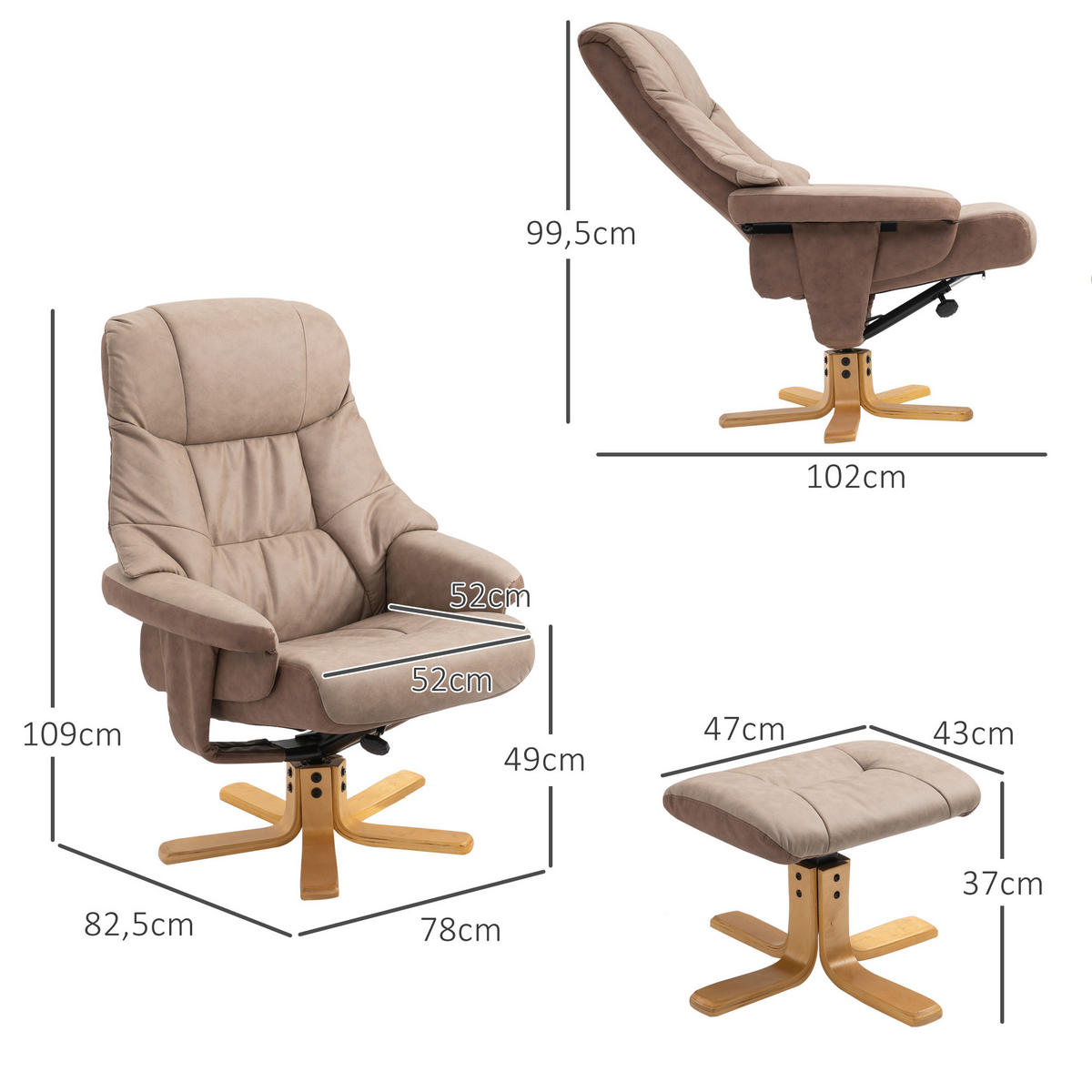 RELAXSESSEL, Fernsehsessel, Braun - Braun, Kunststoff (82.5/109/78cm) - HOMCOM