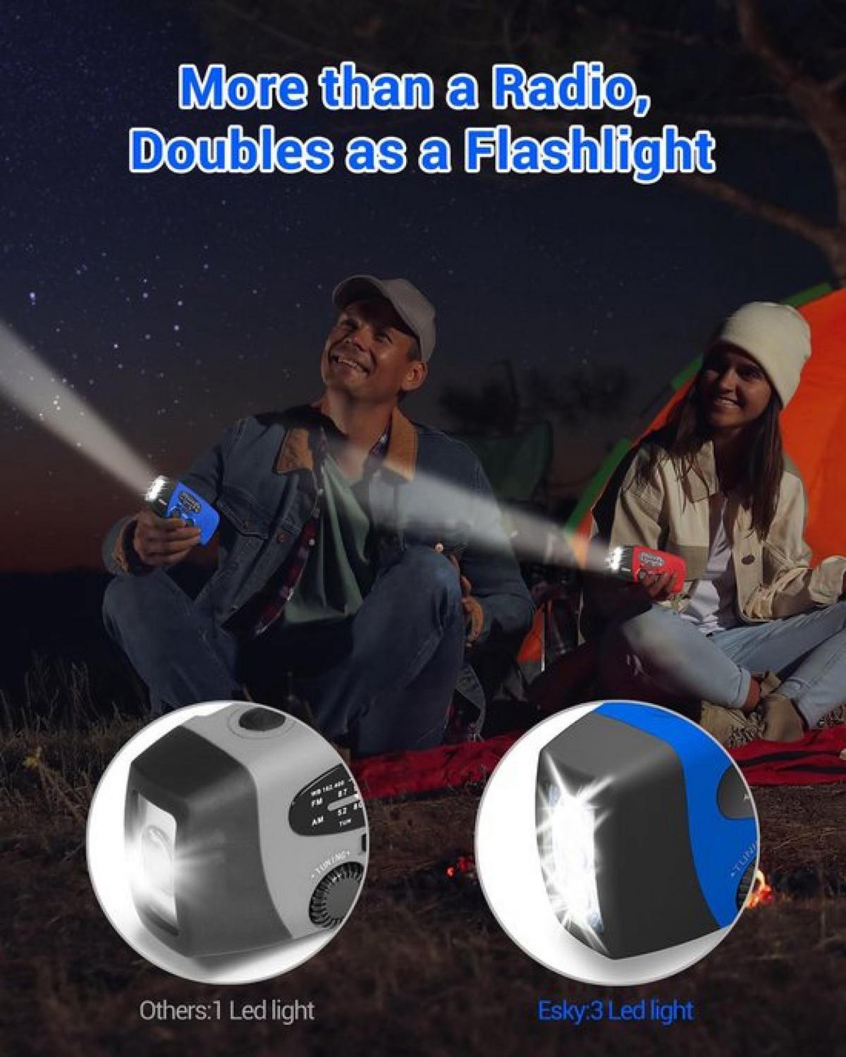RADIO – NOAA AM/FM – Handkurbel-Generator / LED-Taschenlampe / 2000-mAh-Powerbank – Blau - Blau, Kunststoff (12.8/4/6.5cm)