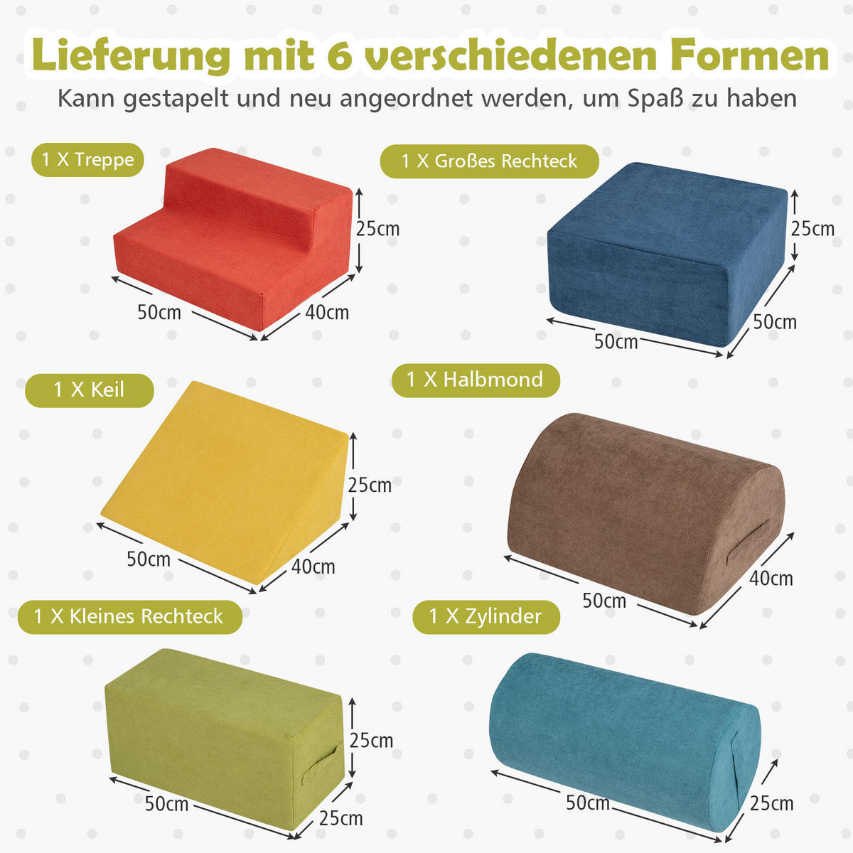SCHAUMSTOFFBLOCK Farbig (6-teilig) - Multicolor, Textil (40/25/50cm) - COSTWAY