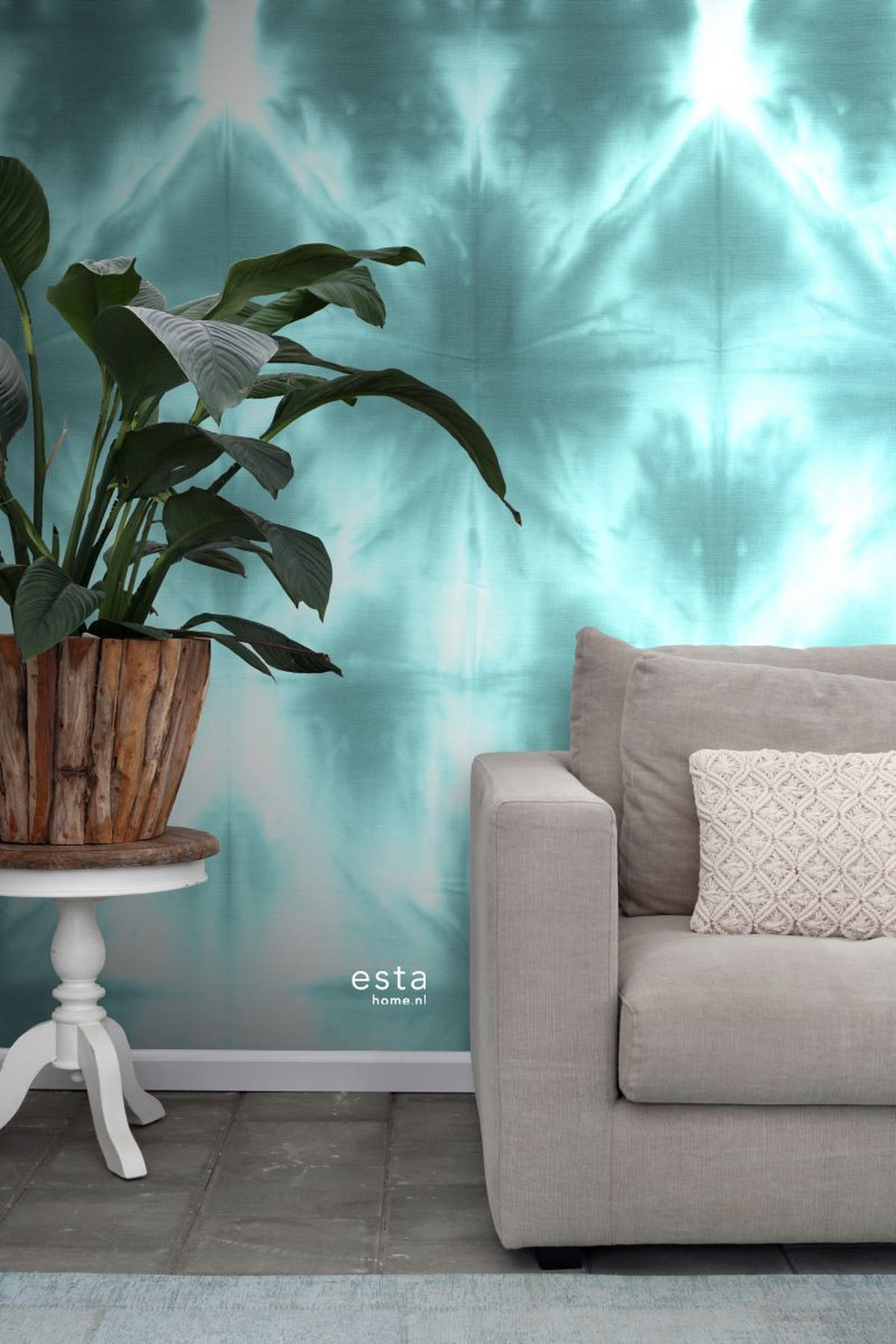FOTOTAPETE wandfüllendes Tie-Dye Shibori Muster 100 x 279 cm - Türkis, Papier (100/279cm) - ESTAhome